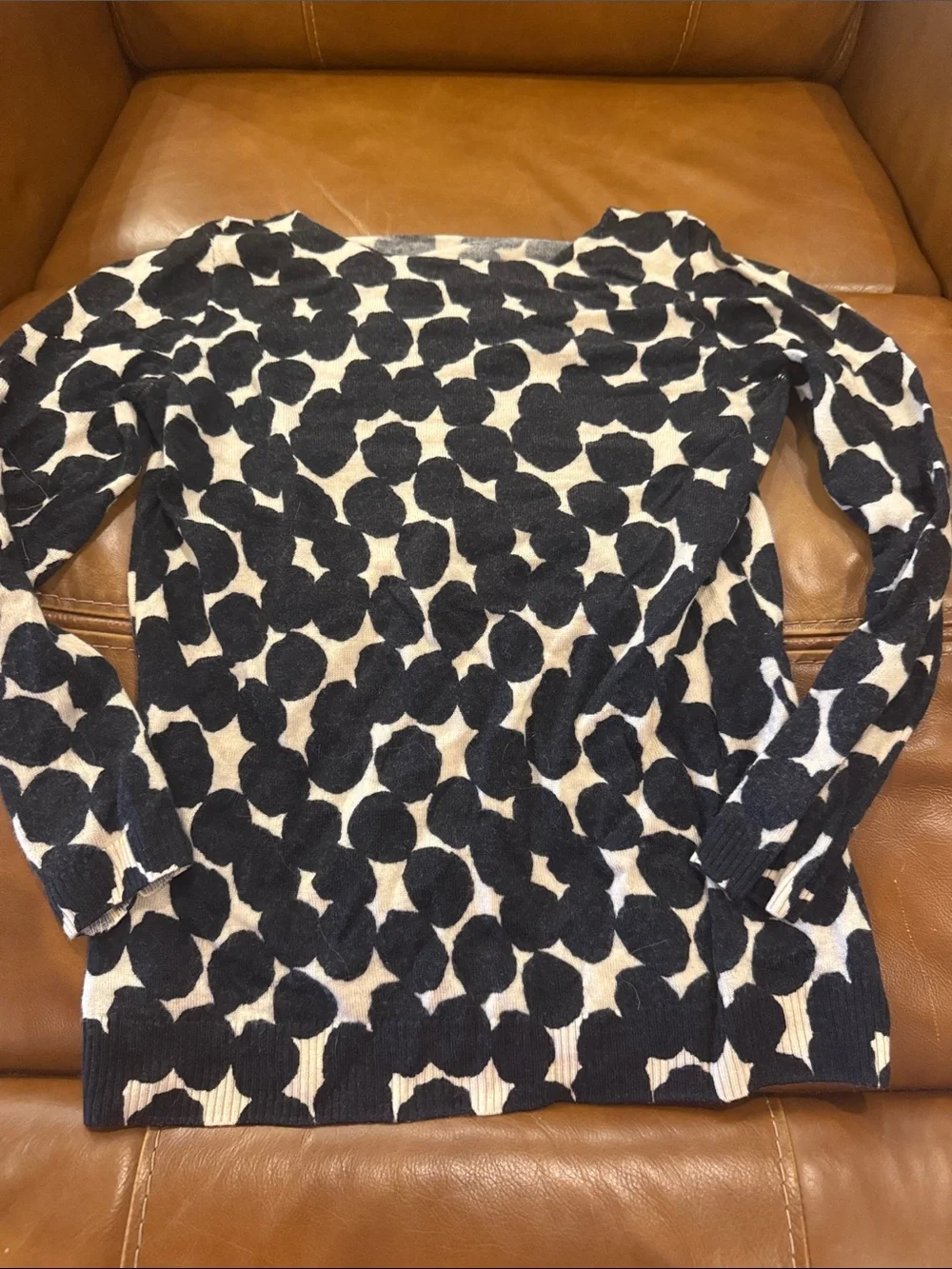 J. Crew Black and Cream Polka Dot Crewneck Sweater